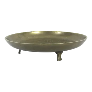 Vintage Brass Three Footed Chinese Trinket Dish Engraved Detail Jewellery Holder Candy Dish