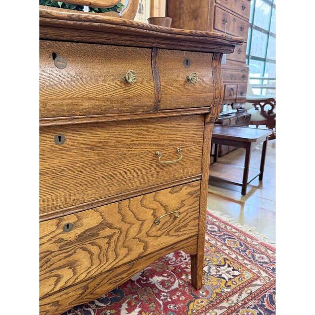Antique Golden Oak Serpentine Front Dresser For Sale - Image 9 of 10