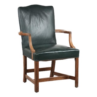 English Green Cowhide and Wooden Gainsborough Desk Chair For Sale