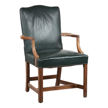 English Green Cowhide and Wooden Gainsborough Desk Chair For Sale