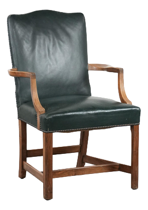 English Green Cowhide and Wooden Gainsborough Desk Chair