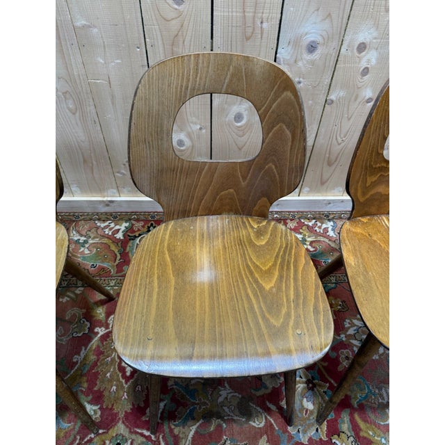 Vintage Baumann Eye Model Chairs in Wood, 1950s, Set of 4 For Sale - Image 3 of 13