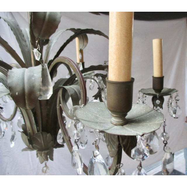 Antique Tole 6 Arm Chandelier Circa 50s For Sale - Image 4 of 15