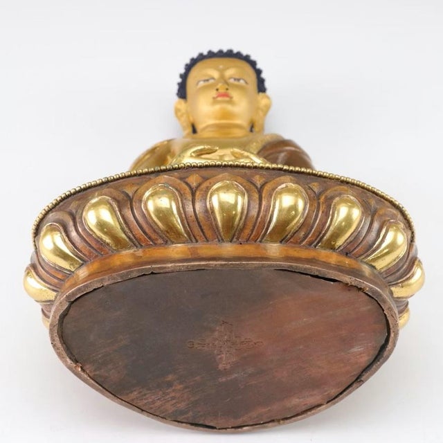 Early 20th C. Nepalese 24k Gold Leaf Over Heavy Copper Meditating Shakyamuni Buddha For Sale - Image 9 of 9