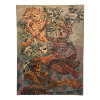 Takahashi Yoshikazu, Two Seated Figures, 1980s, Oil on Canvas For Sale