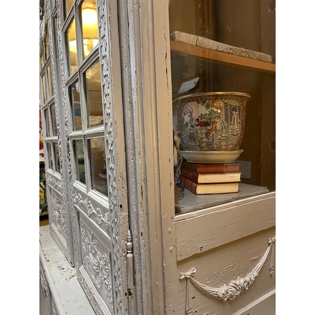 Light Gray Late 19th Century Painted French 2 Piece Cabinet. Cabinet Has Pegs That Go in to Bottom Piece For Sale - Image 8 of 9