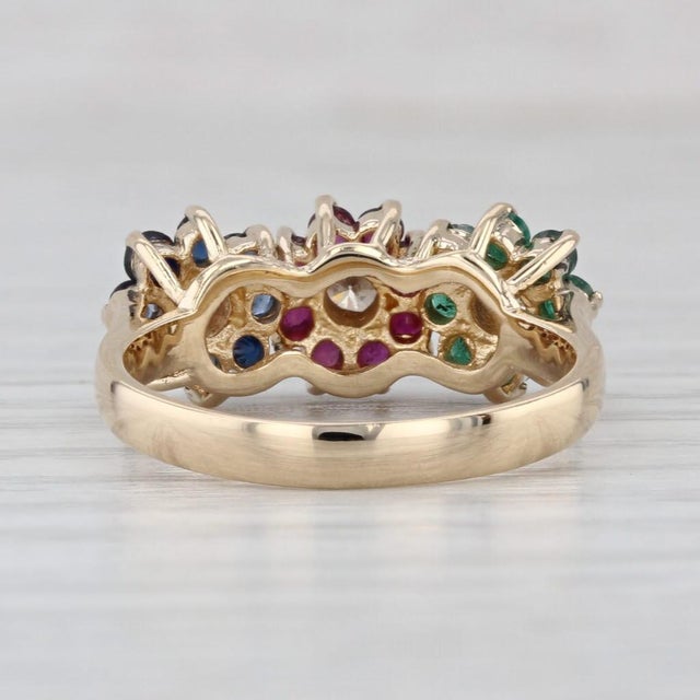 Gemstone 0.89ctw Diamond Emerald Ruby Sapphire Flowers Ring 14k Yellow Gold Size 6.25 For Sale - Image 7 of 8