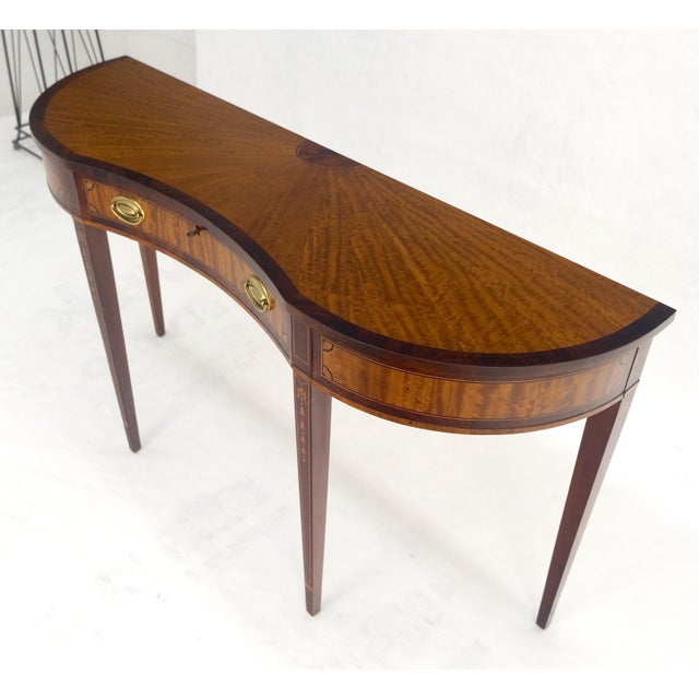 Satinwood Very Fine Inlayed Serpentine Front One Drawer Console Sofa Table MINT! For Sale - Image 16 of 16