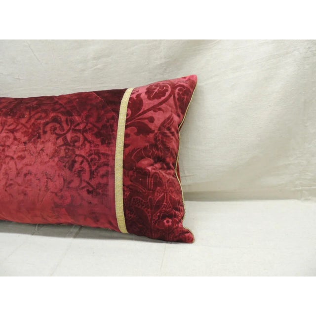 Antique Burnt Orange Silk Velvet Applique Long Bolster Decorative Pillow - 17 X 30 For Sale - Image 10 of 13