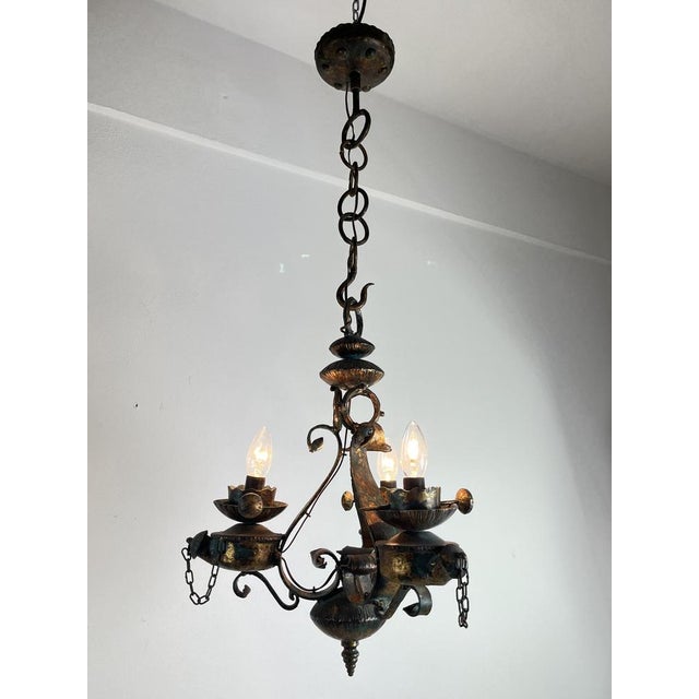 Mid-Century Brutalist Iron and Glass Chandelier, 1960s For Sale - Image 14 of 15