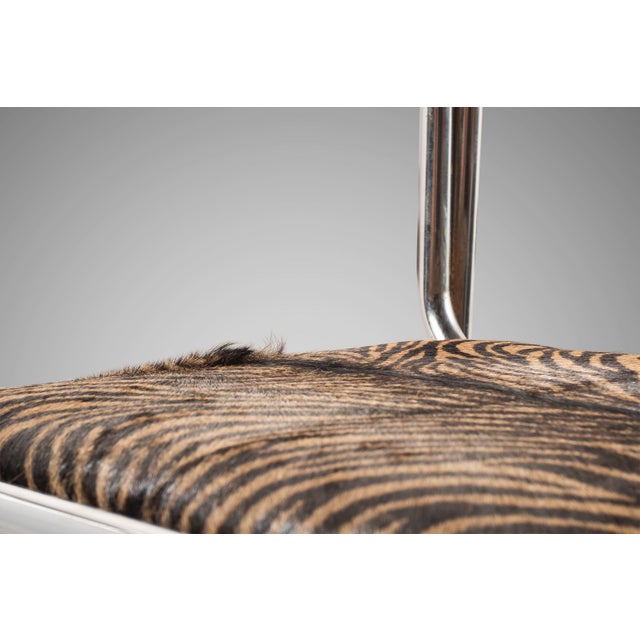 Animal Skin Italian Mid Century Modern Single Chrome Chair With Hair on Hide Seats Attributed to Otto Gerdau, Italy, Circa1970's For Sale - Image 7 of 13