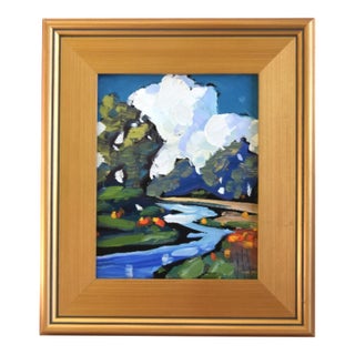 William Hawkins Clouds, Stream & Landscape Painting Including the Antiqued Gold Wood Frame For Sale