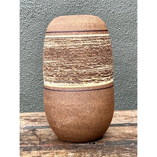 Vintage Textured Studio Pottery Vase For Sale - Image 4 of 12