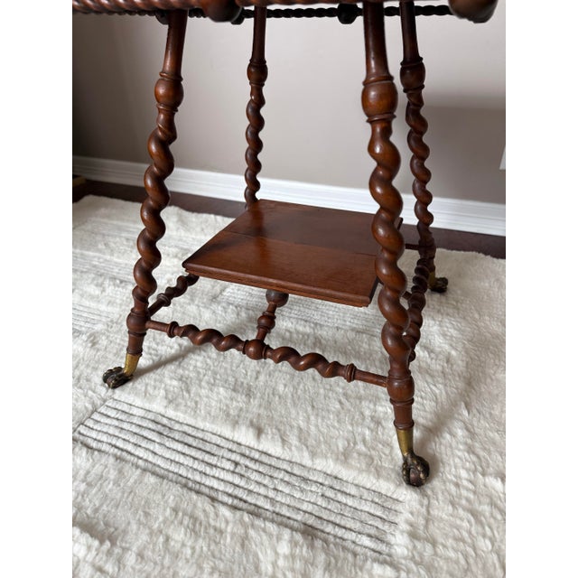Late 19th Century Antique Solid Wood Barley Twist Lamp Side/Table With Claw Feet After Merklen Furniture Company For Sale - Image 5 of 12