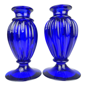 1950s Archimede Seguso Signed Cobalt Blue Murano Glass Candles Holders, Pair
