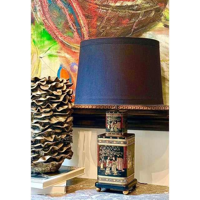 Vintage Mid-Century ‘Frederick Cooper Style’ Tole Painted Chinoiserie Stacked British Tea Canisters Converted Into a Table...