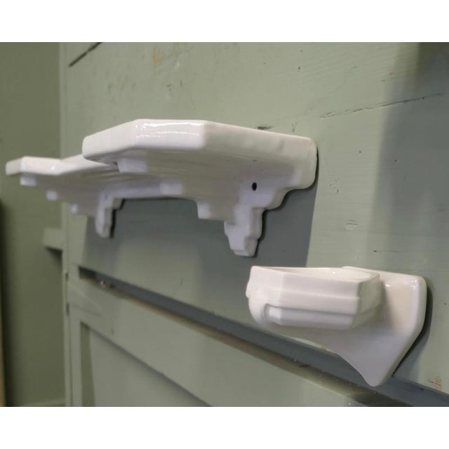 Art Deco Ceramic Bathroom Shelf with Mug Holder and Wall Light, 1920 For Sale - Image 4 of 8