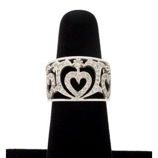 Heart Motif Openwork Pave Diamond and 18k White Gold Ring For Sale