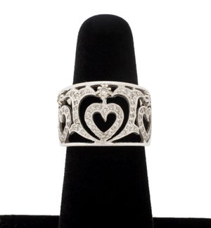 Heart Motif Openwork Pave Diamond and 18k White Gold Ring