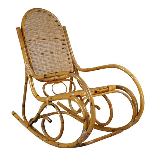 Vintage Thonet Style Large Bamboo Bentwood Cane Rattan Rocking Arm