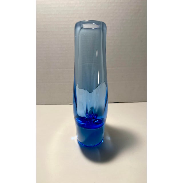 Italian Vintage Murano Goccia Teardrop Art Glass Vase Blue Sommerso Italian 7.75” For Sale - Image 3 of 6