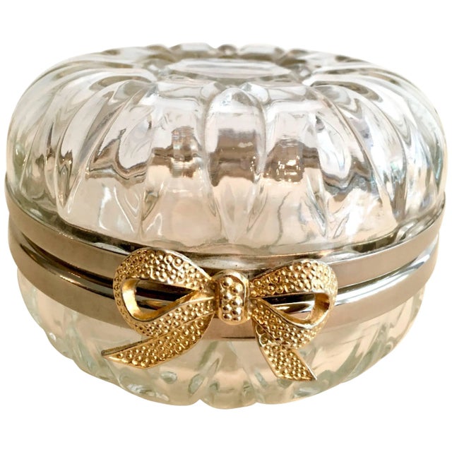 Mid 20th Century Glass Box With Silver Plate Trim and Brass Closure For Sale - Image 5 of 5