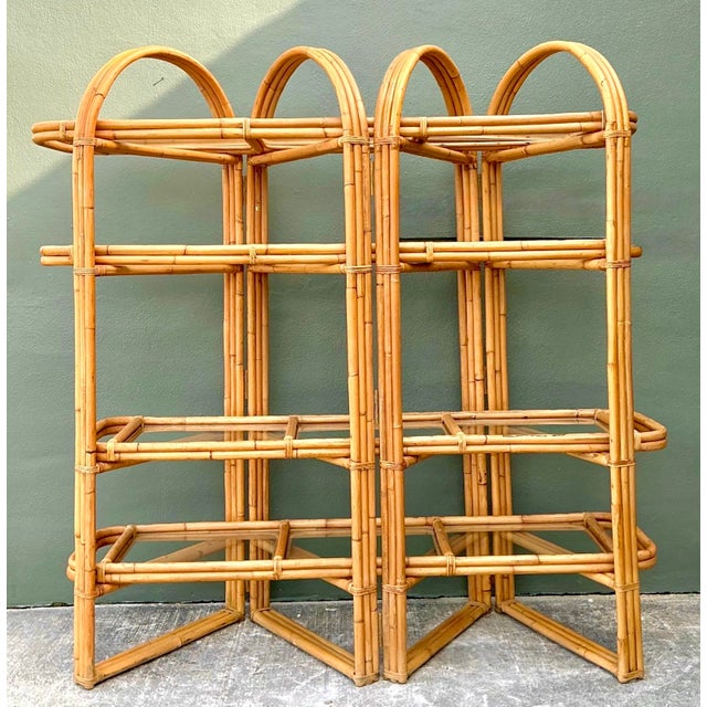 Vintage Arched Rattan Accordion Etagere For Sale - Image 11 of 12