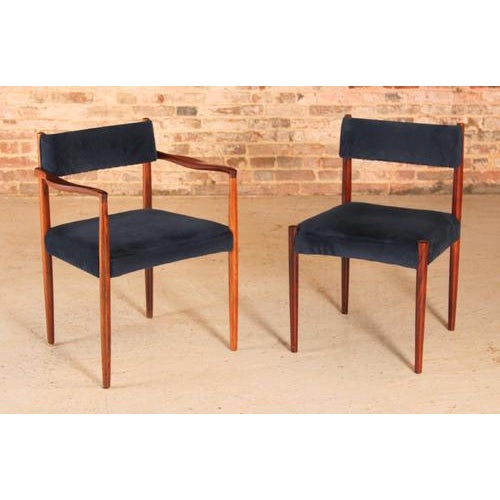 Rosewood Dining Chairs with Blue Velvet Upholstery from Robert Heritage, 1960s, Set of 6 For Sale - Image 3 of 15
