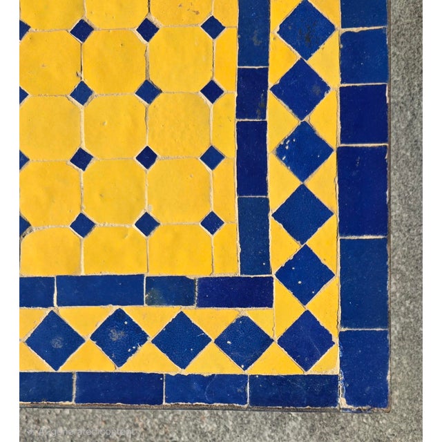 2020s Handcrafted Moroccan Mosaic Tile Accent Table / Plant Stand – Blue & Yellow For Sale - Image 5 of 6