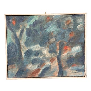 Bengt Delefors, Blue Composition, 1950s, Oil on Canvas, Framed For Sale