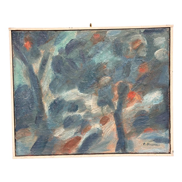 Bengt Delefors, Blue Composition, 1950s, Oil on Canvas, Framed For Sale
