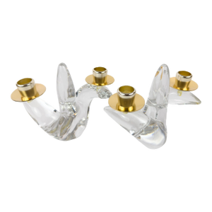 Pair of Mid-Century Schneider Crystal & Brass Candlestick Holders, France