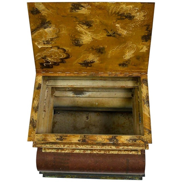 Metal Vintage Italian Tole Stacked Books End Table With Hand-Painted Faux Book Design - Metal For Sale - Image 7 of 9