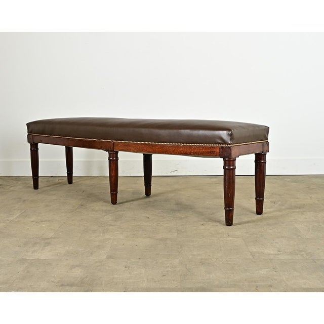Brown English 19th Century Oak Bench with Faux Leather Seat For Sale - Image 8 of 10