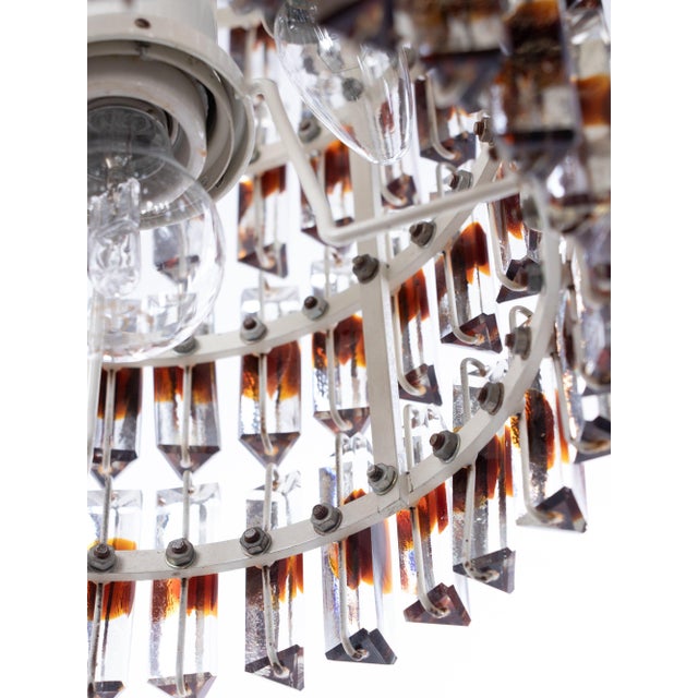 Metal 5-Tier Triedi Chandelier with Amber Murano Glass Prisms, 1960s For Sale - Image 7 of 14
