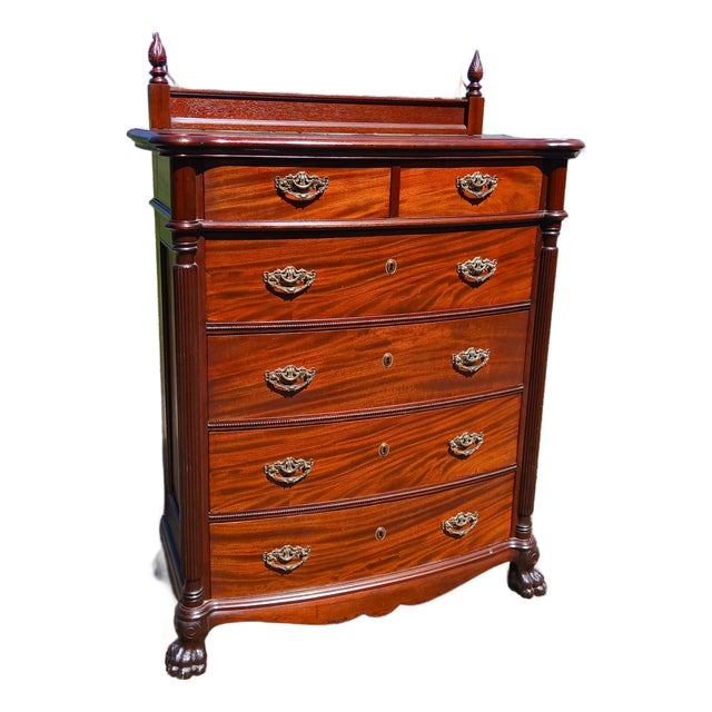 Antique Victorian Mahogany Chest of Drawers W Claw Feet and Six Drawers 1930s For Sale