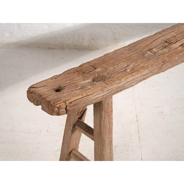 Antique Primitive Wooden Bench For Sale - Image 3 of 9