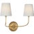 Thomas O'Brien for Visual Comfort Signature Vendome 16" Cordless Double Sconce in Hand-Rubbed Antique Brass with Linen Shades For Sale