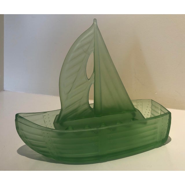 Carlshutte Art Deco Uranium Green Glass Sailing Boat Figurine Chairish