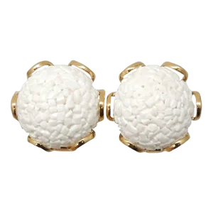 Vintage 1970s Signed Napier Round Domed White Textured Clip Earrings - 2 Pieces