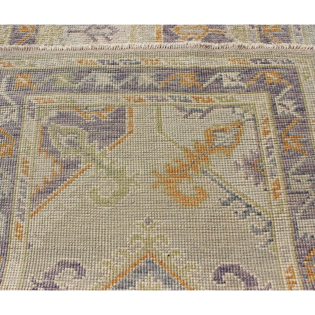 Purple Turkish Oushak Runner With a Tribal Design in Purple, Blue and L.Green Colors by Keivan Woven Arts For Sale - Image 8 of 8