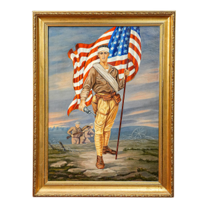 Patriotic World War I Soldier Portrait Antique Oil Painting Militaria United States Americana