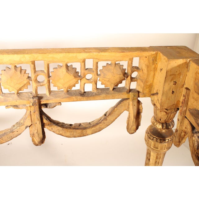 Antique Continental Louis XVI Style Gilt Wood Marble Top Console Table For Sale - Image 13 of 14