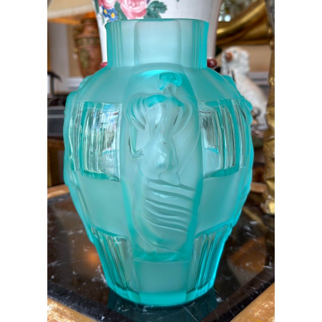 Art Deco Style Desna Czech Aqua Glass Vase.
