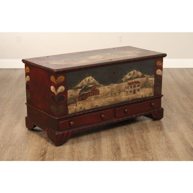 Traditional Antique Folk Art Painted Blanket Chest For Sale - Image 3 of 12