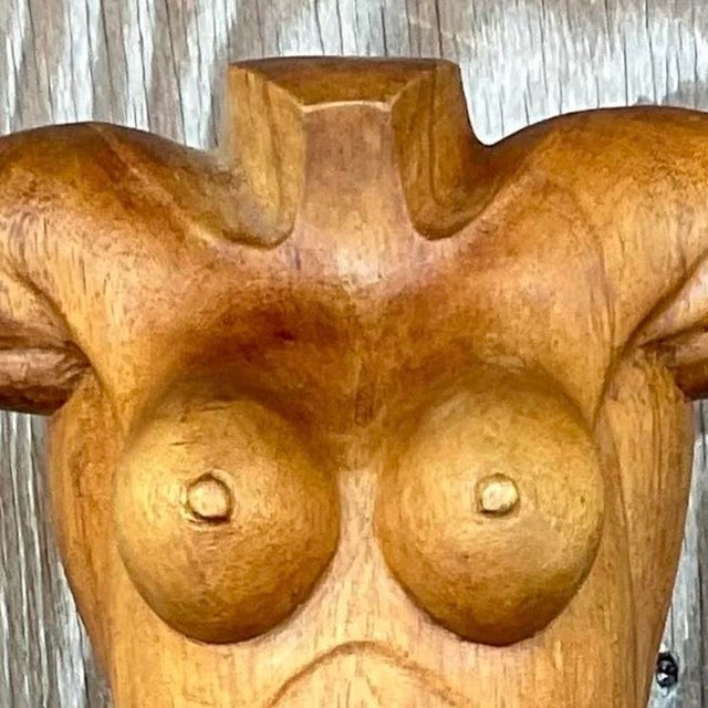 Chocolate Vintage Boho Carved Torso of Woman For Sale - Image 8 of 13