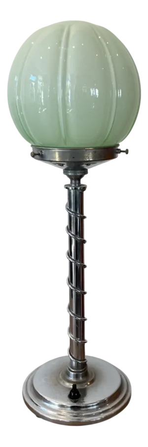 Art Deco Table Lamp with a Light Celadon Opaque Glass Shade, 1930s