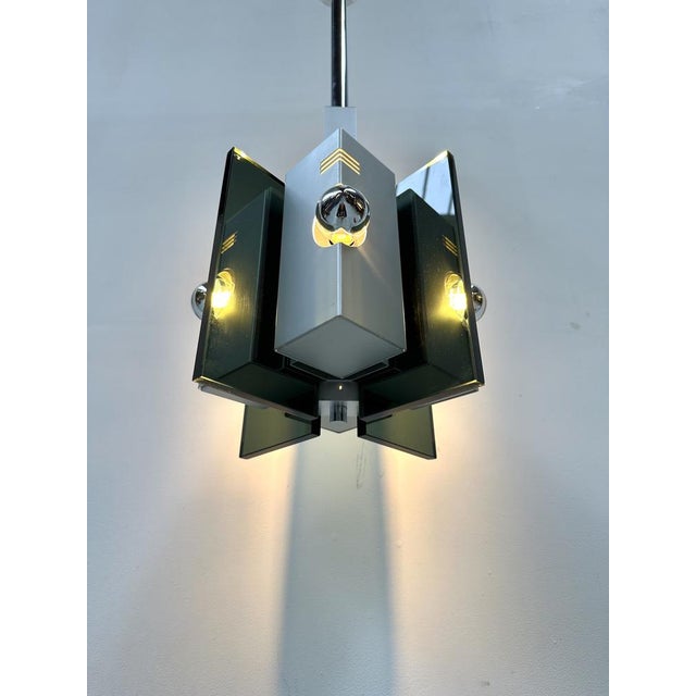 Vintage Italian Pendant Lamp in Aluminium and Smoked Glass, 1970s For Sale - Image 6 of 15