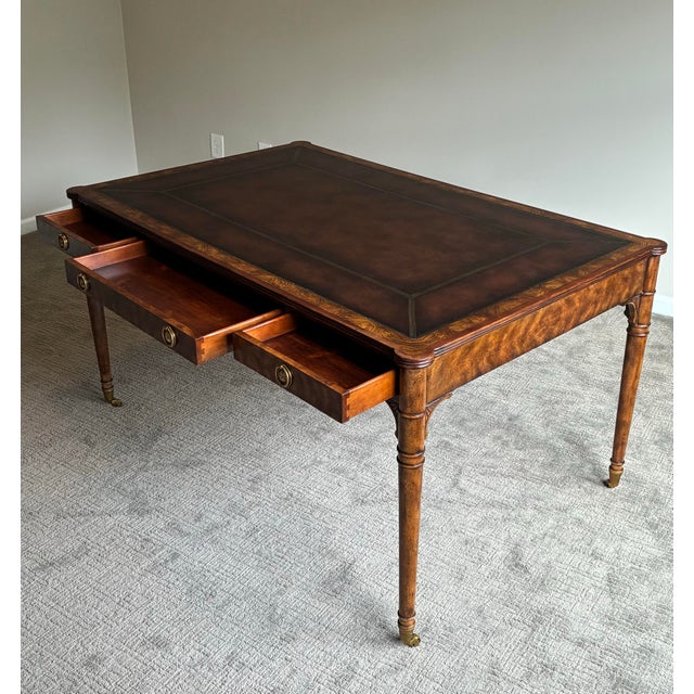 Late 20th Century Theodore Alexander “Man of Letters” Flame Mahogany Leather Partners Desk For Sale In Charlotte - Image 6 of 12