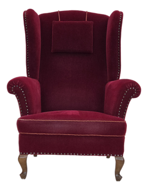 Danish Highback Wingback Armchair in Cherry-Red Velour, 1960s